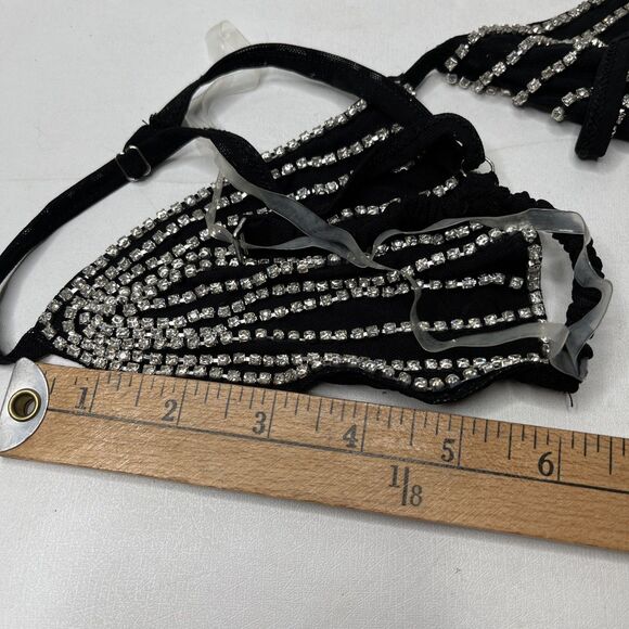 Hot & Delicious Rhinestone Black  Triangle Halter Bikini Top Women’s Size M NWT - Picture 12 of 12